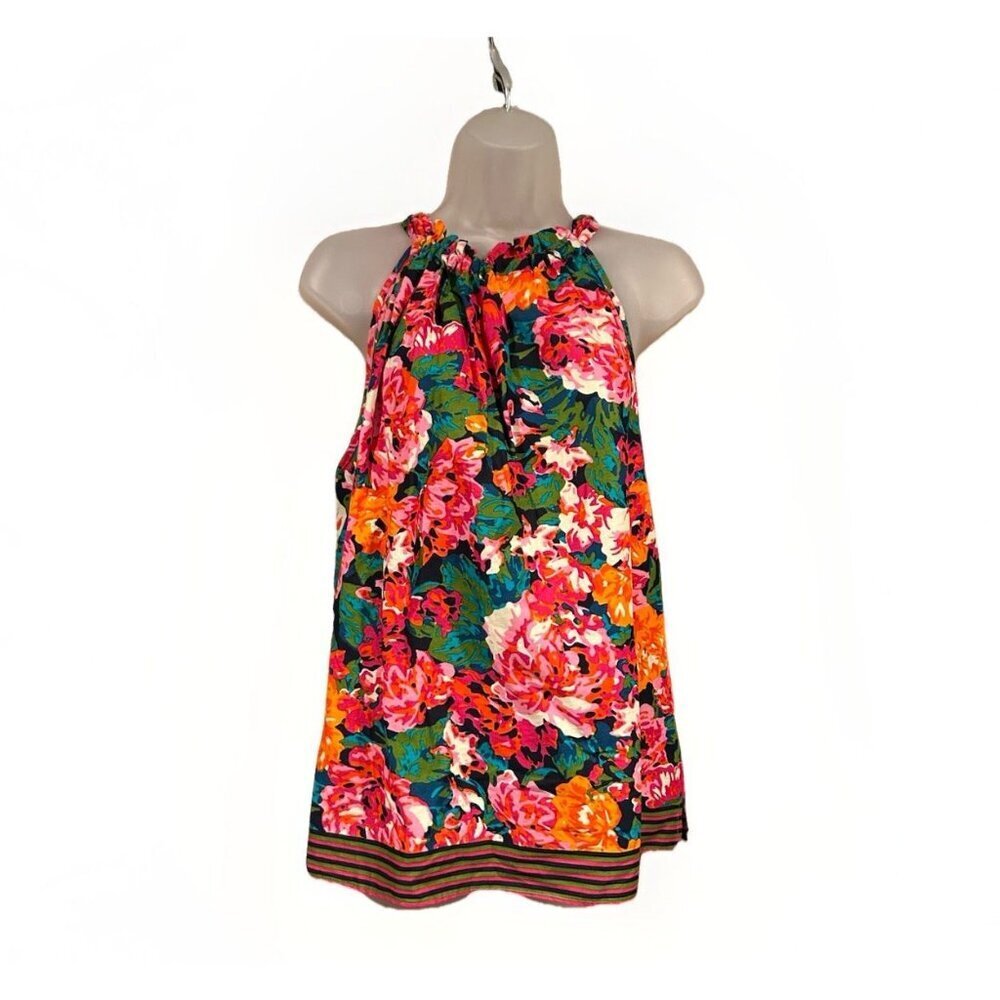 CECE Floral Colorful Neck Tie Halter Top Womens Size Large Summer Vibrant Cotton